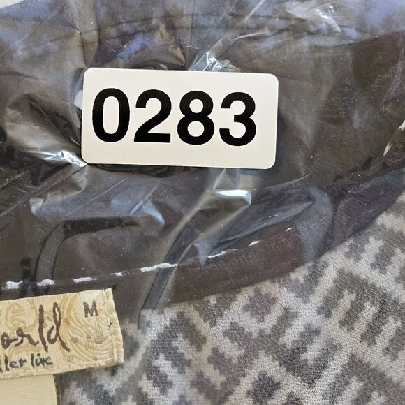 One World Blouse Womens Medium Black Yellow Dolman Short Cap Sleeve Boho Stretch - Picture 15 of 15